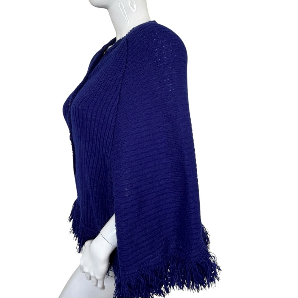Lane Bryant vintage knit sweater top Navy Royal cape Women's Poncho Fringe plus - Picture 9 of 17